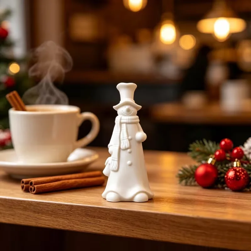 3D Printed Statue Christmas Snowman Figure Cute Top Hat Scarf Ornament for Coffee Shop Dining Room Holiday Home Decor