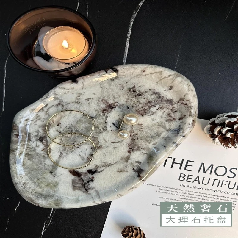 Natural luxury stone irregular marble tray scented candle holder base light luxury ornament cloud jewelry storage tray
