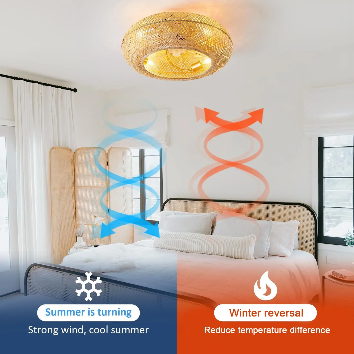 Modern Led Ceiling Fans With Light Bamboo Rattan Hand-Woven Retro Ceiling Lamp With Fans Remote Control 110V 220V Ventilator