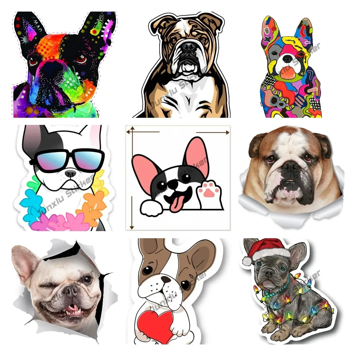 Cartoon French Bulldog Dog Car Stickers 3D Styling Window Phone Bumper Bulldog Decal Decoration Camper Laptop Reflective Decal