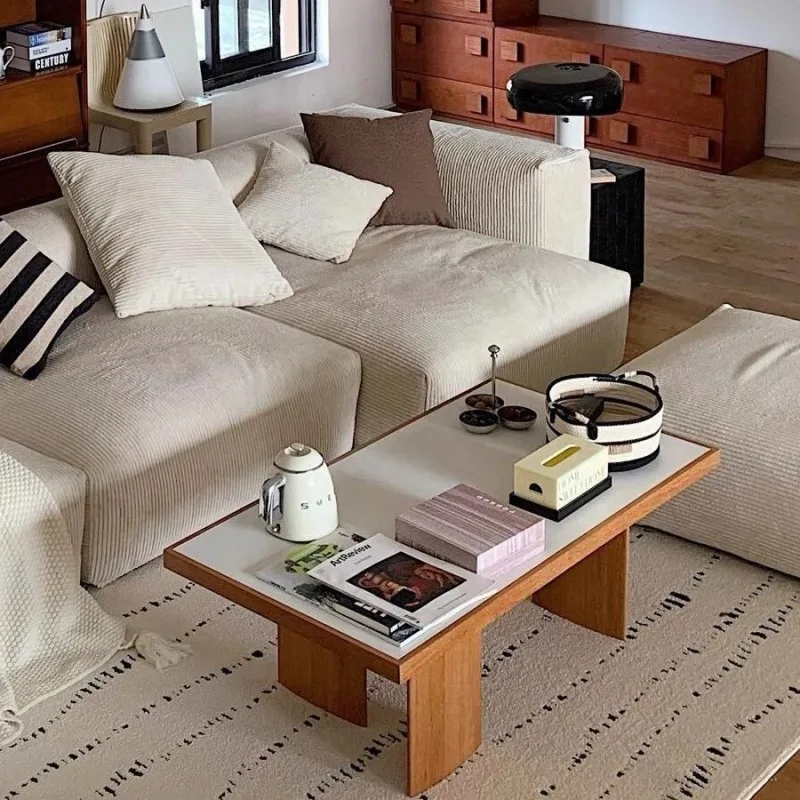 Cream style Nordic coffee table simple retro solid wood living room small apartment net red tea table B & B log home tea table