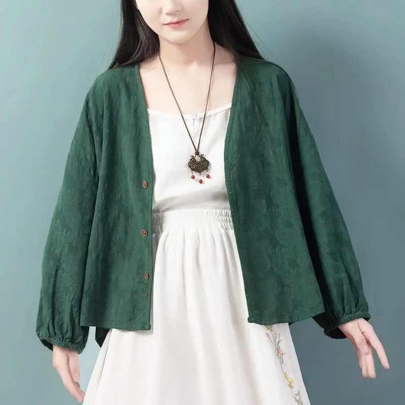 Summer Women's 2024 New Cardigan Patchwork Button Fashion Solid Minimalist Versatile Loose Batwing Sleeve Long Sleeved Shirts