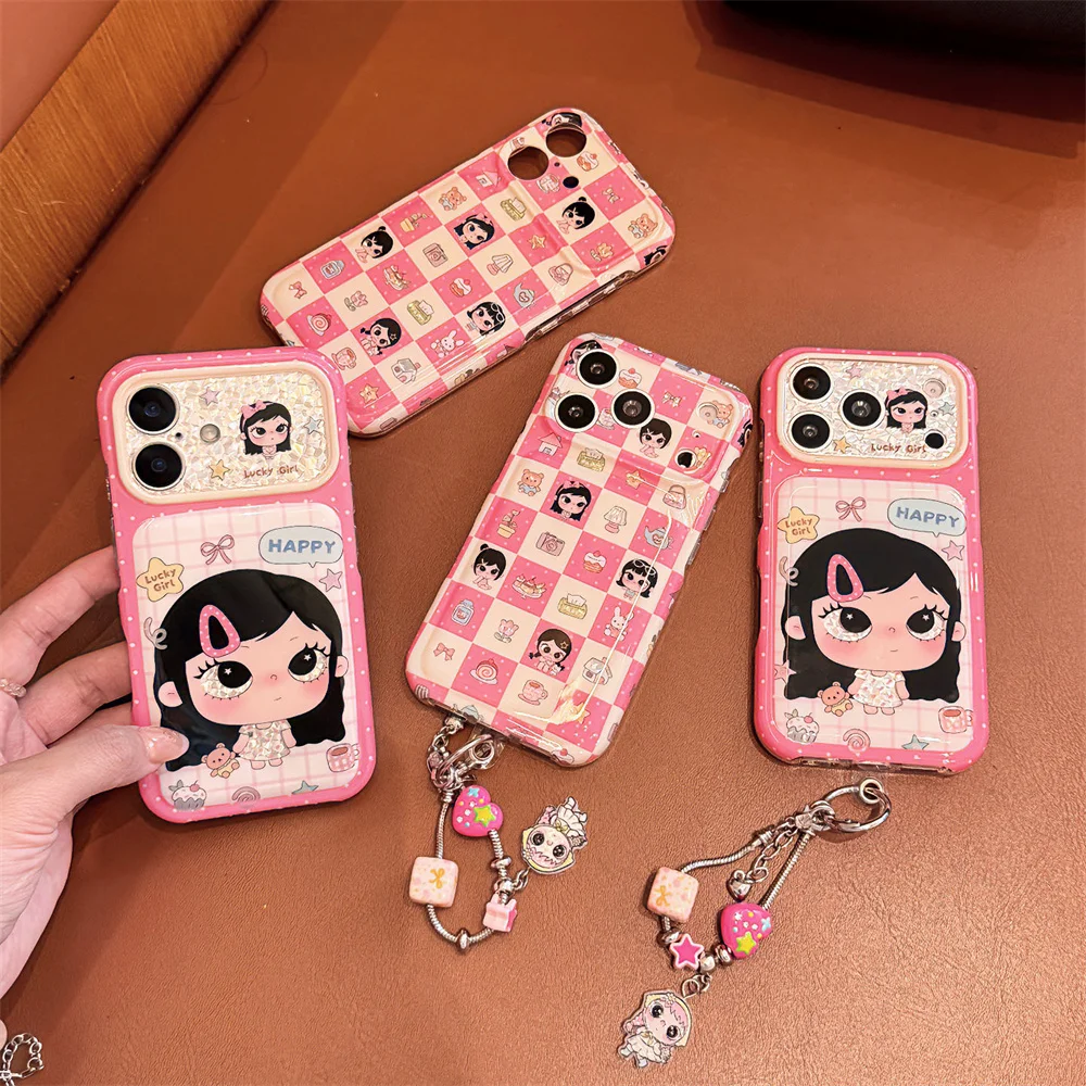 Kawaii Cartoon Hairpin Girl Phone Case For iPhone 18 Pro 17 16 15 Pro Max Back Cover Shockproof Cute Cases For Apple 18 Promax