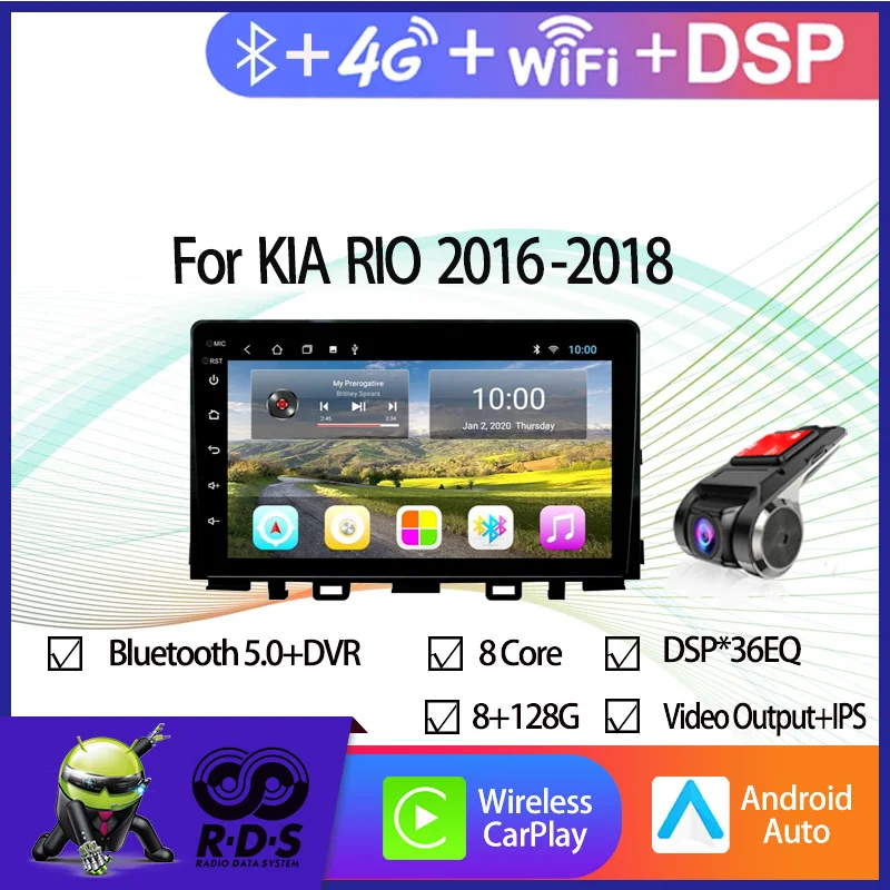 Android Car GPS Navigation For KIA RIO 2016-2018 Auto Radio Stereo Multimedia Playe With RDS BT Mirror-Link Wifi Aux 4G AHD