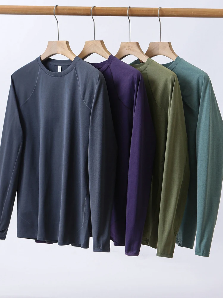 قميص رياضي رجالي جديد بأكمام طويلة وياقة مستديرة، سريع الجفاف ومرن وقابل للتنفس، تصميم عصري فضفاض #5