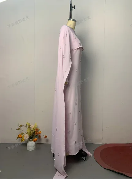 Eid mujeres Abayas Vestidos de fiesta vestido con capa Vestidos musulmanes Ramadán Dubai Kaftan diamantes Marruecos Jalabiya Islam árabe vestido largo