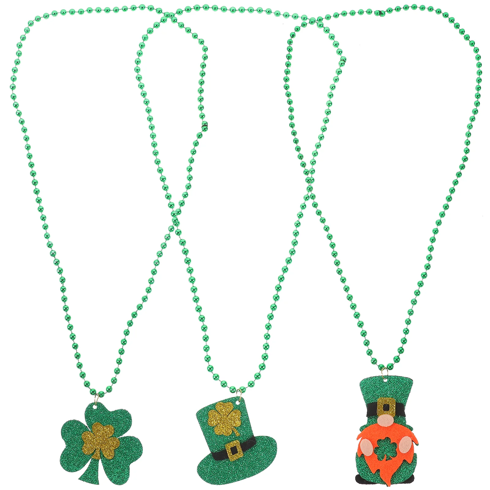 3 pièces chapeau collier perles St Patricks jour accessoires fête perlée suspendus décor décorer vert décorations feutre enfant