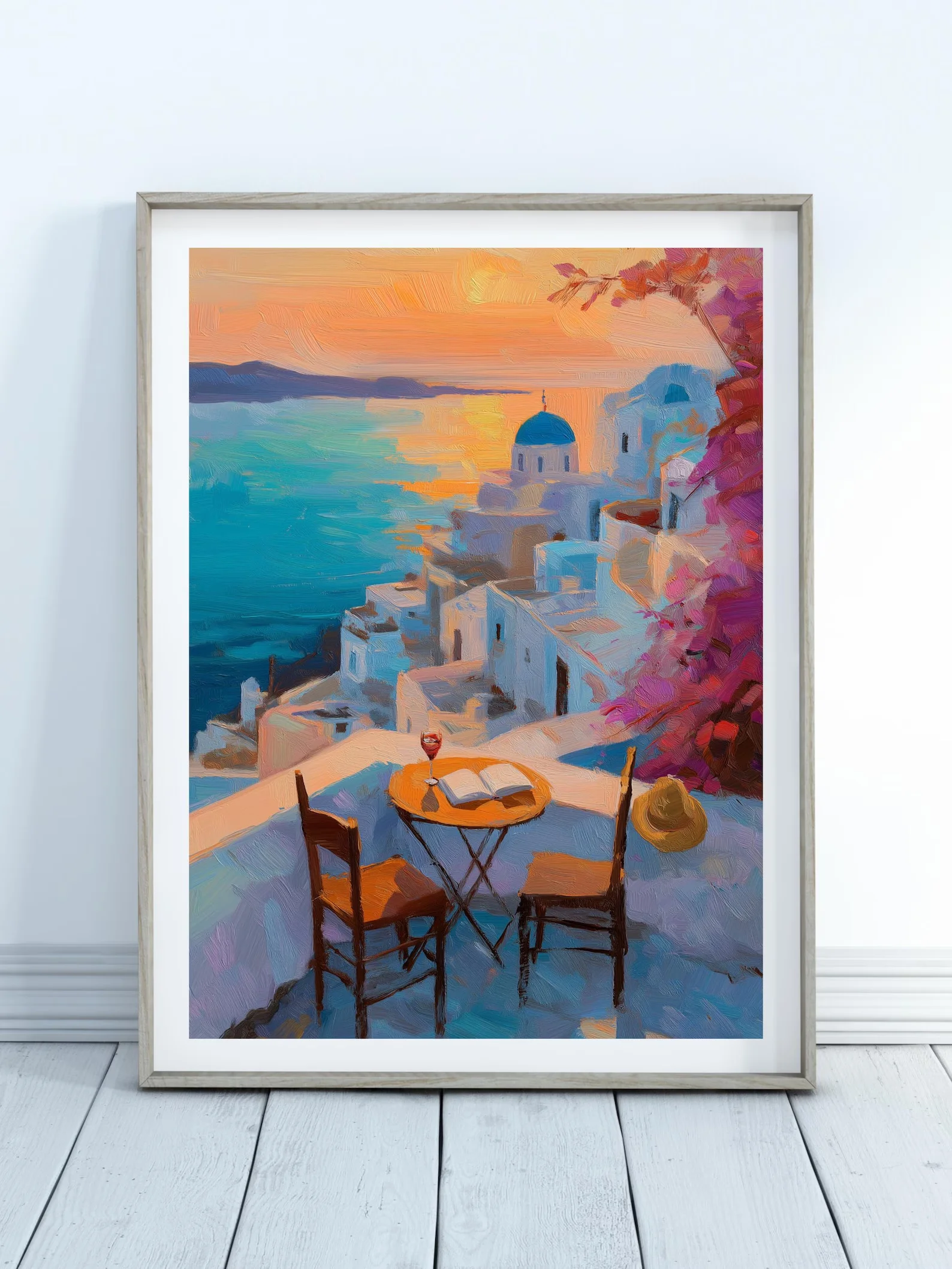 Greek Sunset Print-Coastal Wall Art,Canvas Wall Print,High‑Grade Home Decoration Artwork for Bedroom,Living Room,Office