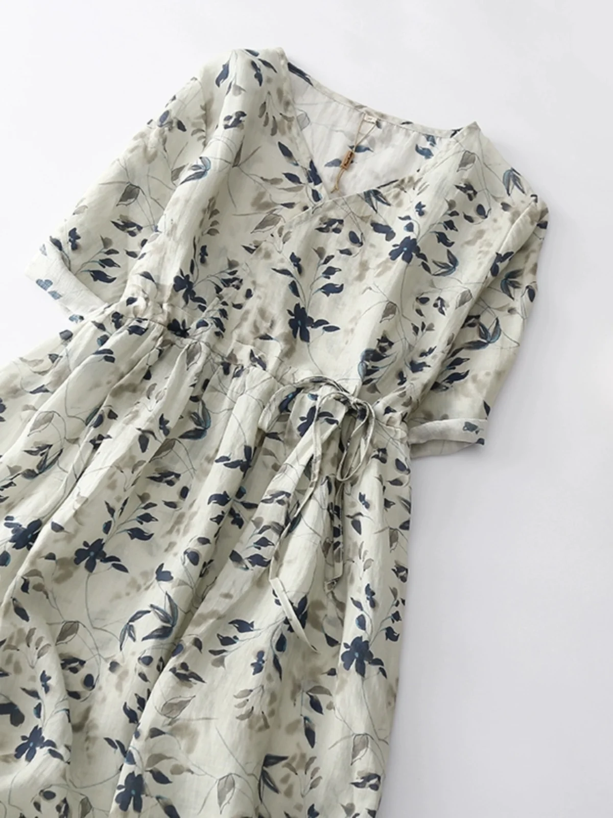 Nuevo Vestido de Cáñamo Estilo Chino hasta la Rodilla, Falda Floral de Aodón y Lino a la Moda para Mujer, Deado para Vera...