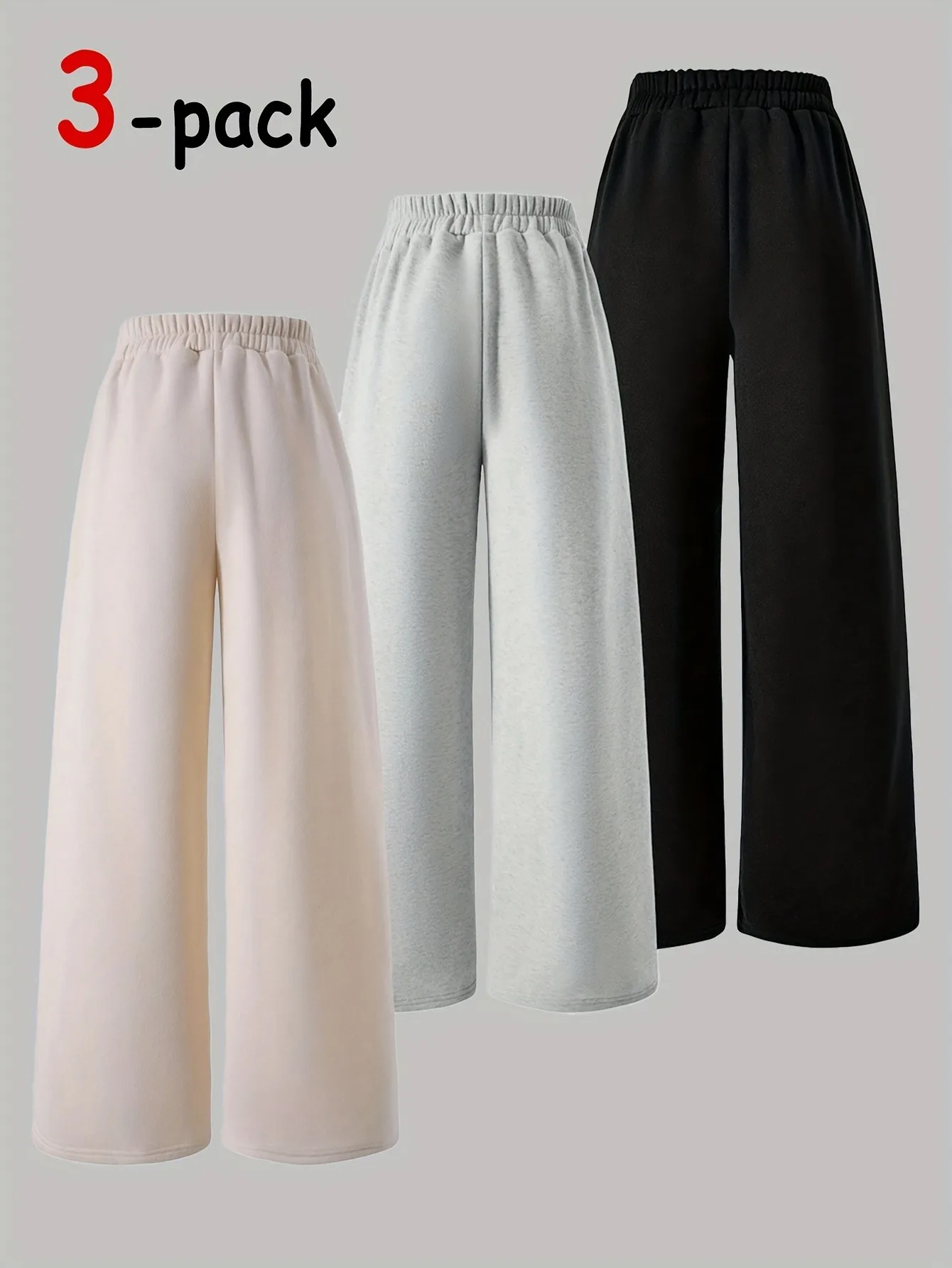 Vintage Mädchen 3er-Pack Sweatpants mit Zahlen-Print, Weites Bein, Elastischer Bund, Lässige Streetwear Loungewear für 4-12 Jahre – Detail 2