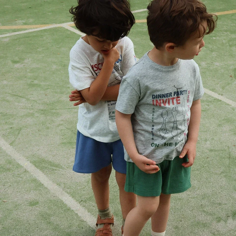 KS 2026 Summer Kids Tops And Shorts Suits Cartoon Friut Printed Short Sleeve Baby Boys Girls Sport Homewear Linen Clothes Outfit
