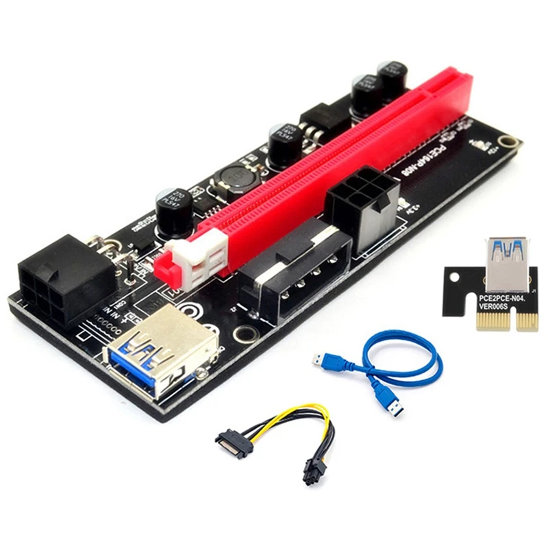 4Pcs Latest Ver009 USB 3.0 Pci-E Riser Ver 009S Express 1X 4X 8X 16X Adapter Card Sata 15Pin To 6 Pin Power Cable