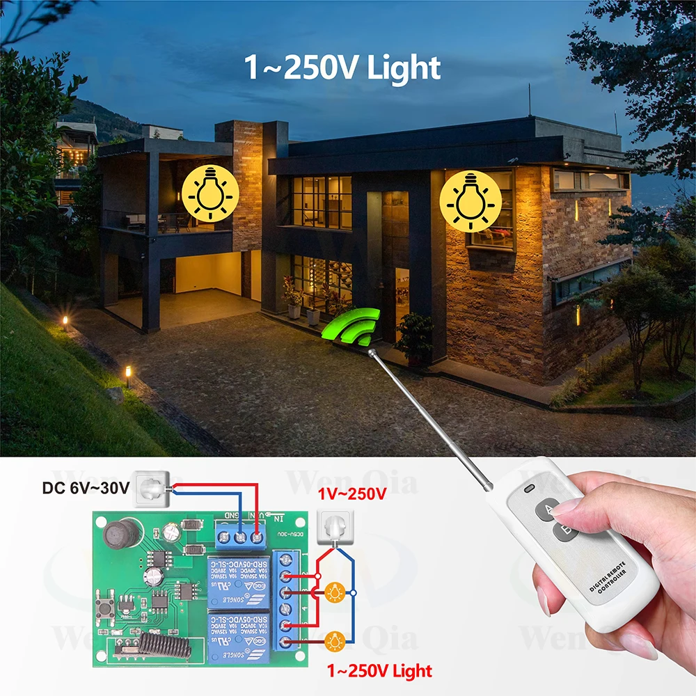 433MHz DC 6V 12V 24V 2CH Universal Wireless Remote Control Switch,500 Metres Range Transmitter, RF Receiver,for Lamp/Motor/DIY