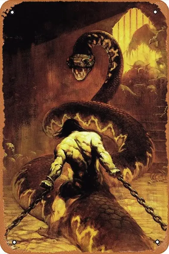 Anime Vintage Metal Sign Chained By Frank Frazetta Poster Wall Decor 8 x 12 Inches