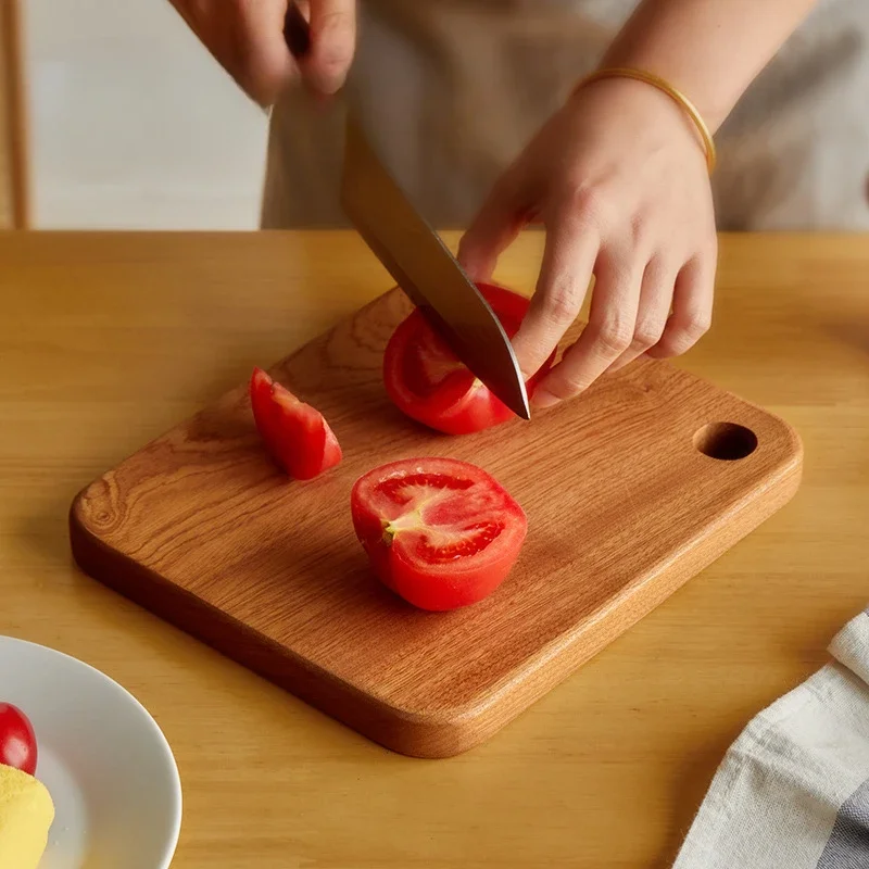 Small Natural Wood Cutting Board with Hole,Evony Wooden Chopping Block for Bread,Vegetables,Fruits,Dinner Cheese Serving Tray