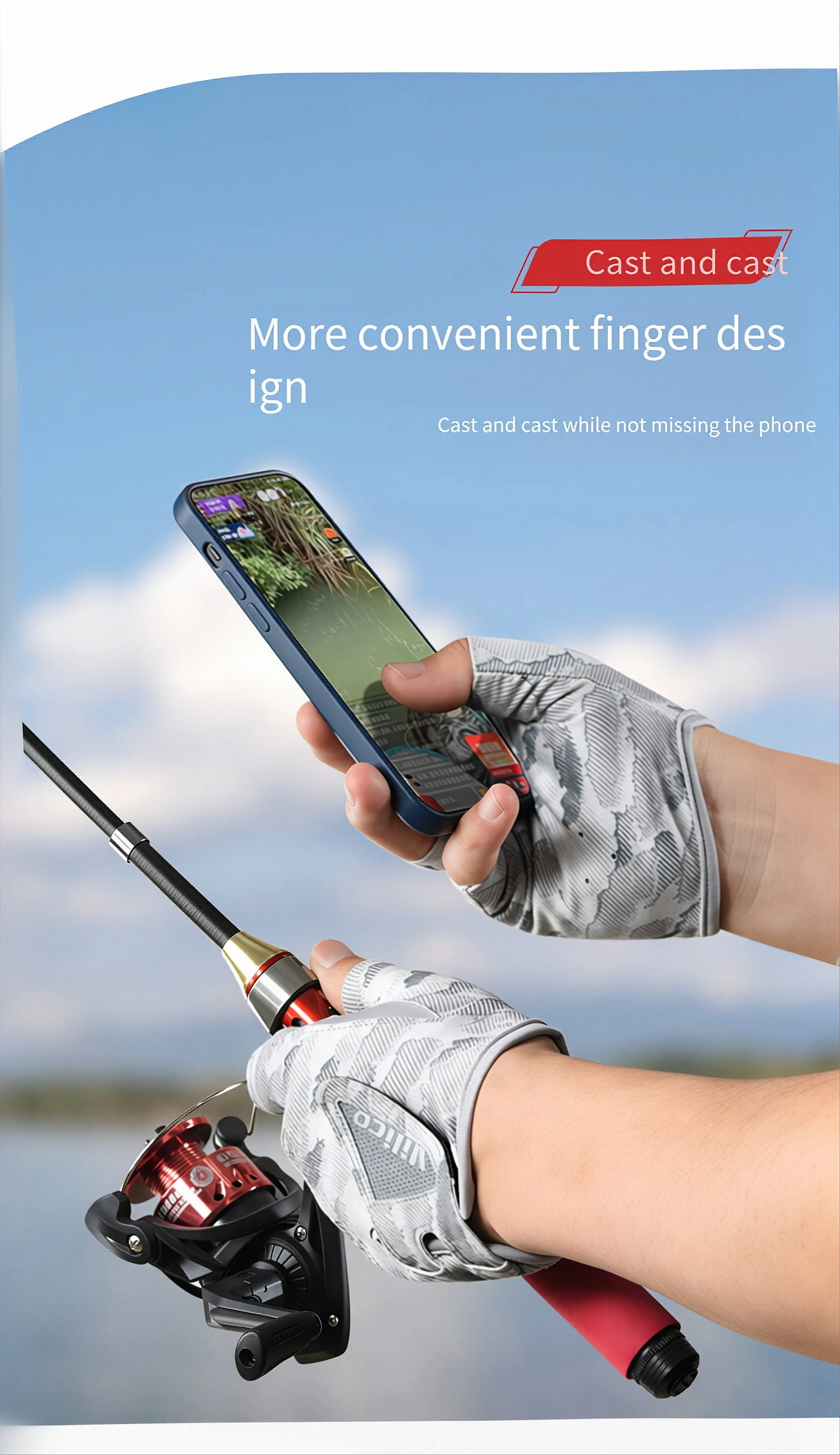 1 Pair Fishing Gloves for Men Summer Fishing Road Sub Sunscreen and Anti Slip Ice Silk Breathable Thin Three Finger Cut Gloves