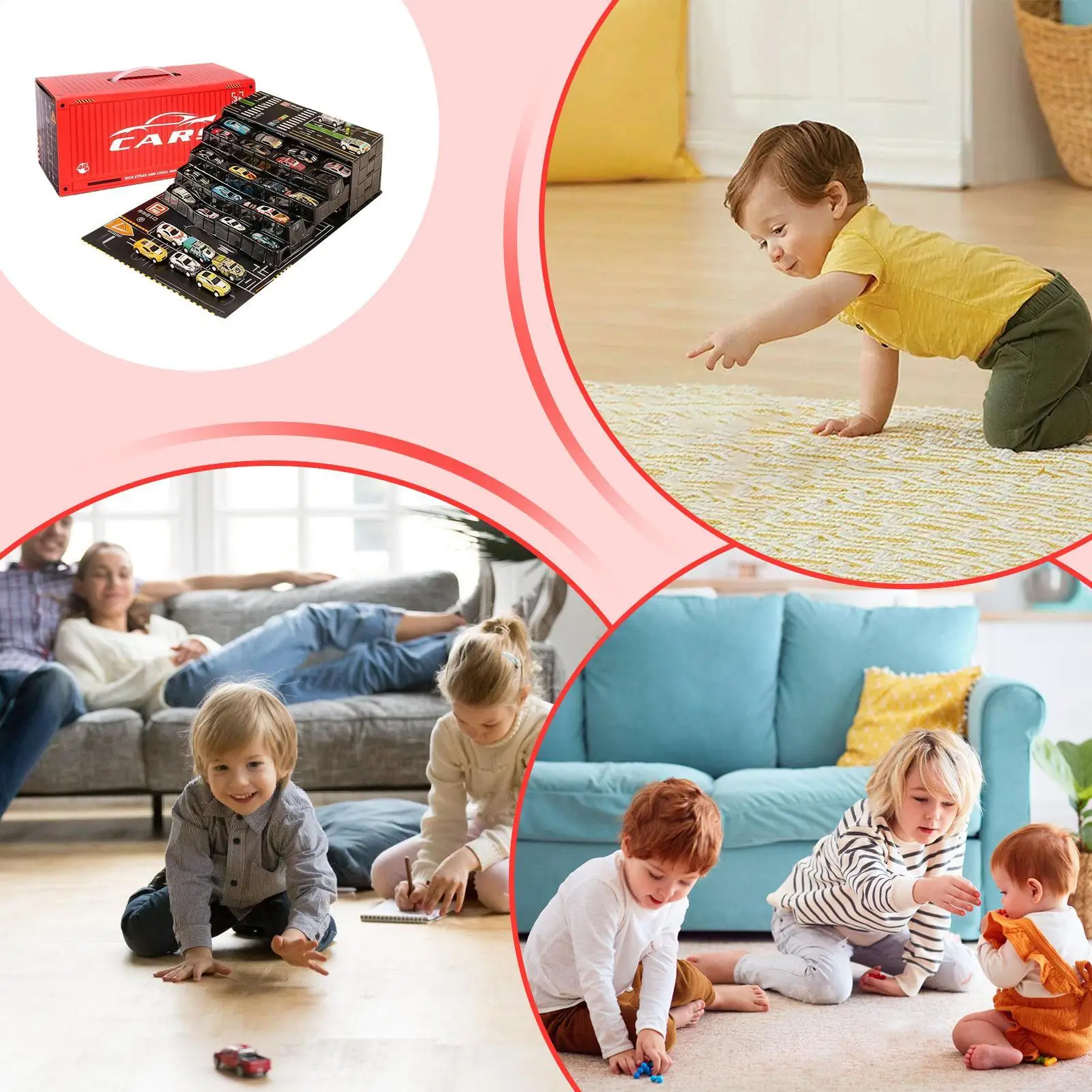 ألعاب تعليمية صغيرة قابلة للسحب للخلف مكونة من 48 قطعة من ألعاب السباق مع سجادة لعب للأطفال والأولاد والمنزل والسفر وغرفة النوم والفصول الدراسية
