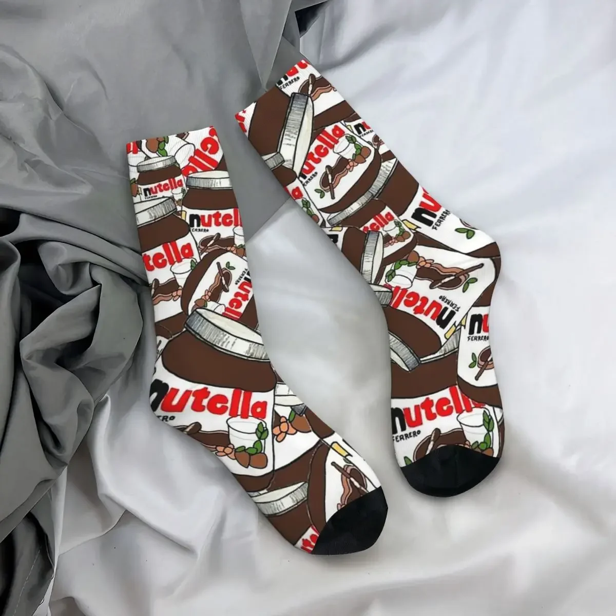 

All Seasons Crew Stockings Jar Of Nutella Chocolate Socks Harajuku Long Socks for Men Women Valentine's Day Gifts