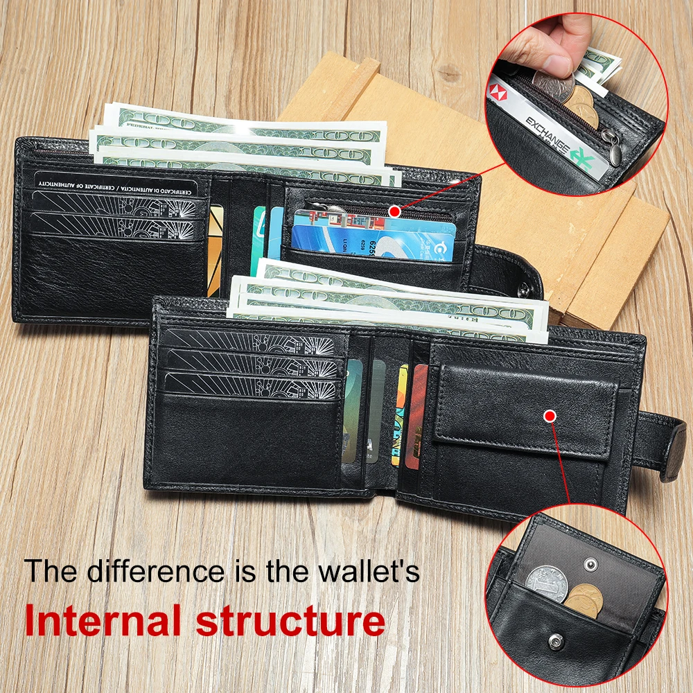 Portfel ze skóry bydlęcej z dwoma składanymi przegródkami, pozioma kwadratowa torebka, portfel ze skóry naturalnej, portmonetka na monety, etui na karty.