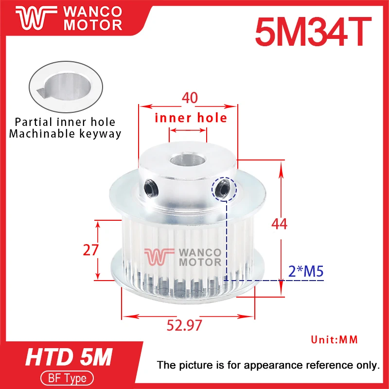 Synchronous Pulley 5M34 Teeth Space Width 27 BF Type Boss Outer Diameter 52.97 Hole 10-20 Special Price for Industrial Use
