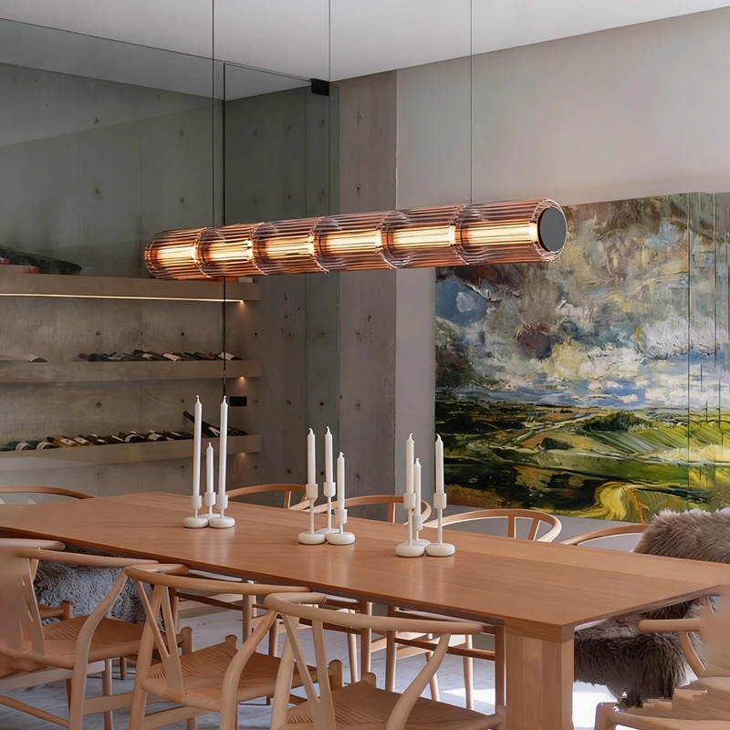 Lámpara colgante larga de estilo escandinavo, pantalla de cristal gris ahumado LED, luz colgante decorativa para sala de estar y comedor