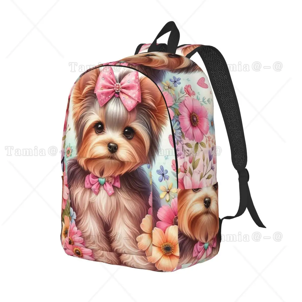 Spring Time Yorkshire Terrier Dog Yorkie Backpack Daypack Large Capacity Kids BookBag School Bag Shoulder Bags for Boys Girls