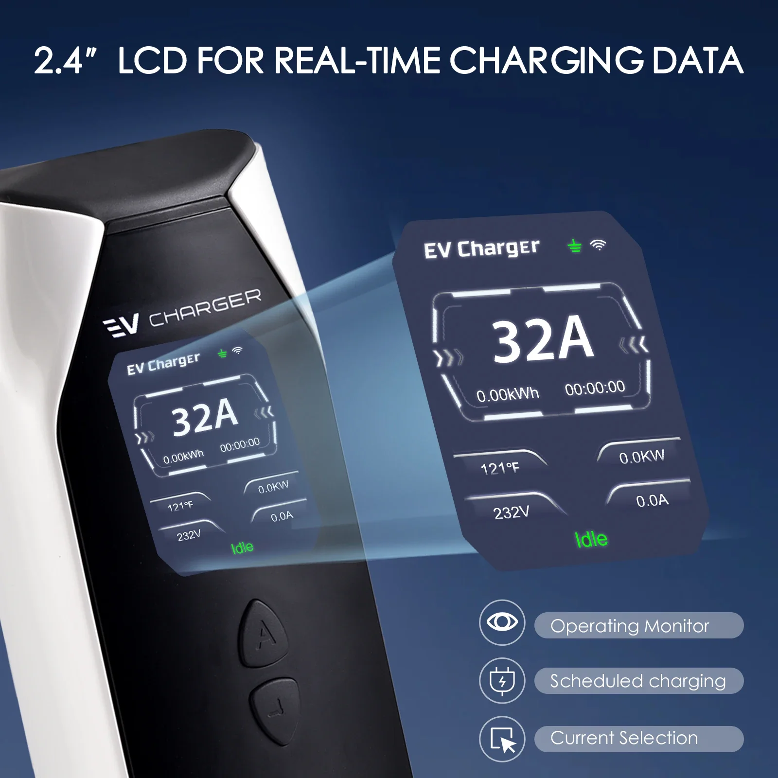 EVcharger4U 7KW NACS Portable EV Charger EVSE 1Phase 32A 5M Tesla Cable Wifi Bluetooth App Control for Model X/Y/3/S Cybertruck