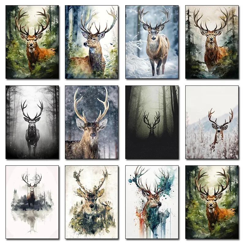 Lovely Animal Wild Deer Canvas Poster Cute Jungle Angel Wall Art Picture for Living Room Bedroom Club Bar Modern Home Decor G