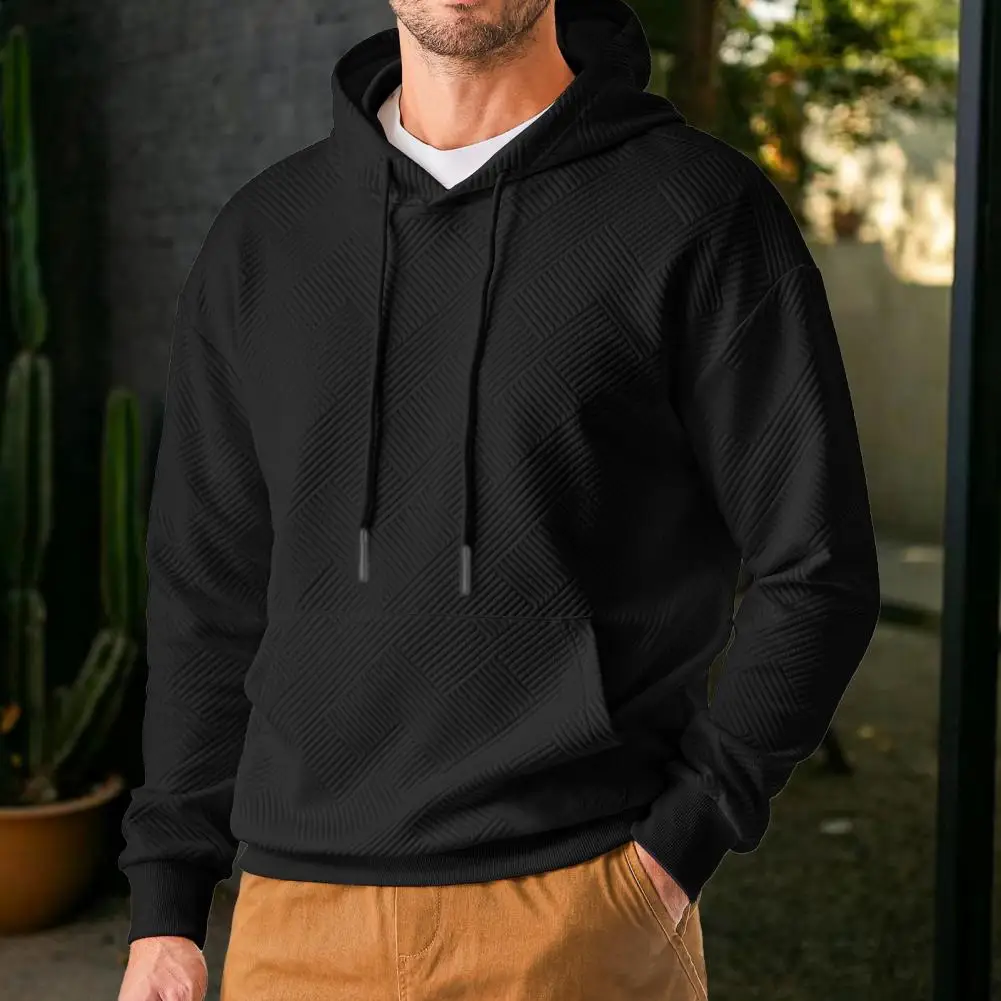 Sporty Men Hoodie Men Athletic Hoodie Men's Thick Pullover Hoodie with Big Pocket Drawstring for Fall Spring Long for Muscle