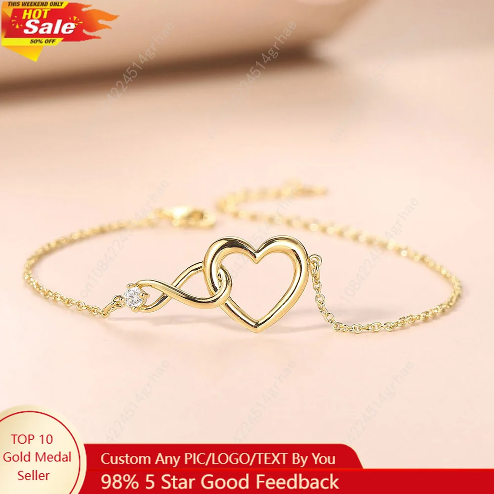 

Heart Bracelet for Women Crystal Infinite Love Aesthetic Korean Gold Color Chain Bangles Wedding Accessories Bride Jewelry H058