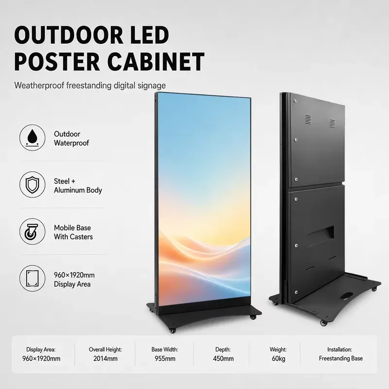 for P2.5 P3 P4 Outdoor LED Poster High Performance Advertising Digital Display Waterproof Sunlight Readable 960x1920mm