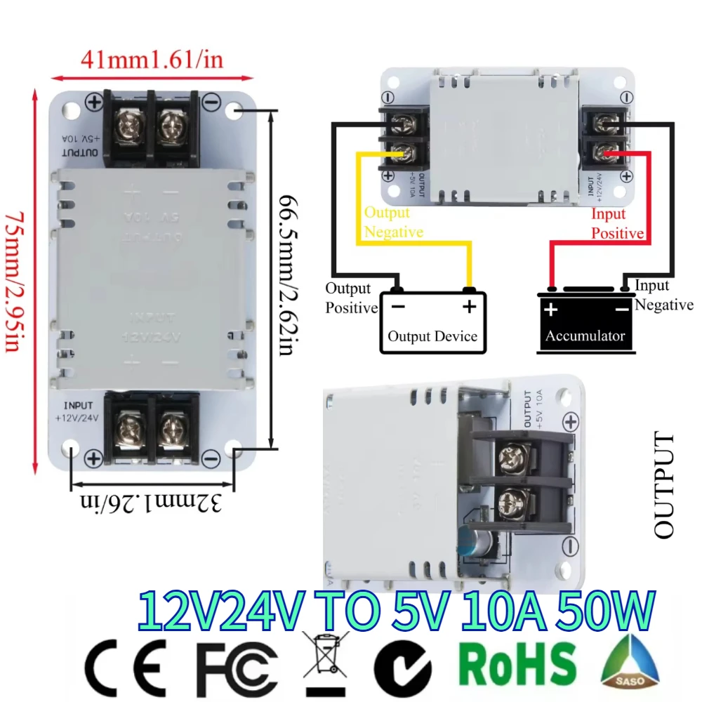 DC 12V-24V to 5V 10A 50W Power Converter Buck Voltage Regulator Mini PCBA Module Step Down Power Supply For Accumulator CECar