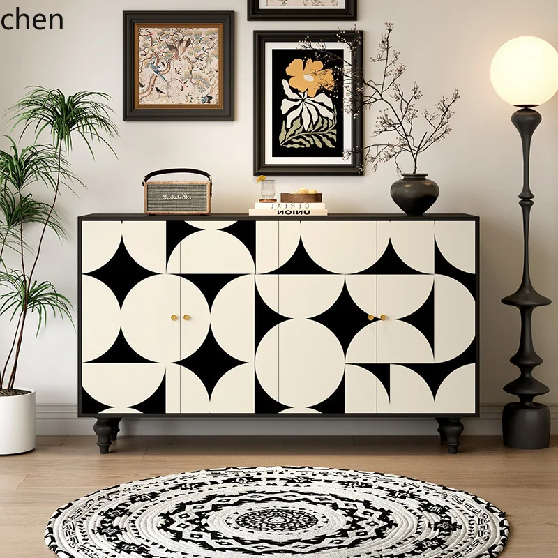 YFY  Solid Wood Vintage Entryway Cabinet Geometric Sideboard Wall-Mounted Integrated Storage Cabinet