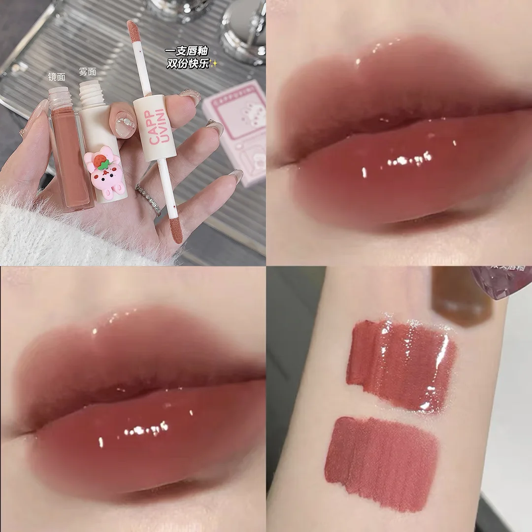 Cappvini Schattige Konijn Dubbelzijdige Matte Lip Modder Glanzend Kristal Lipgloss Hydraterende Lippenstift Langdurige Antiaanbakbeker