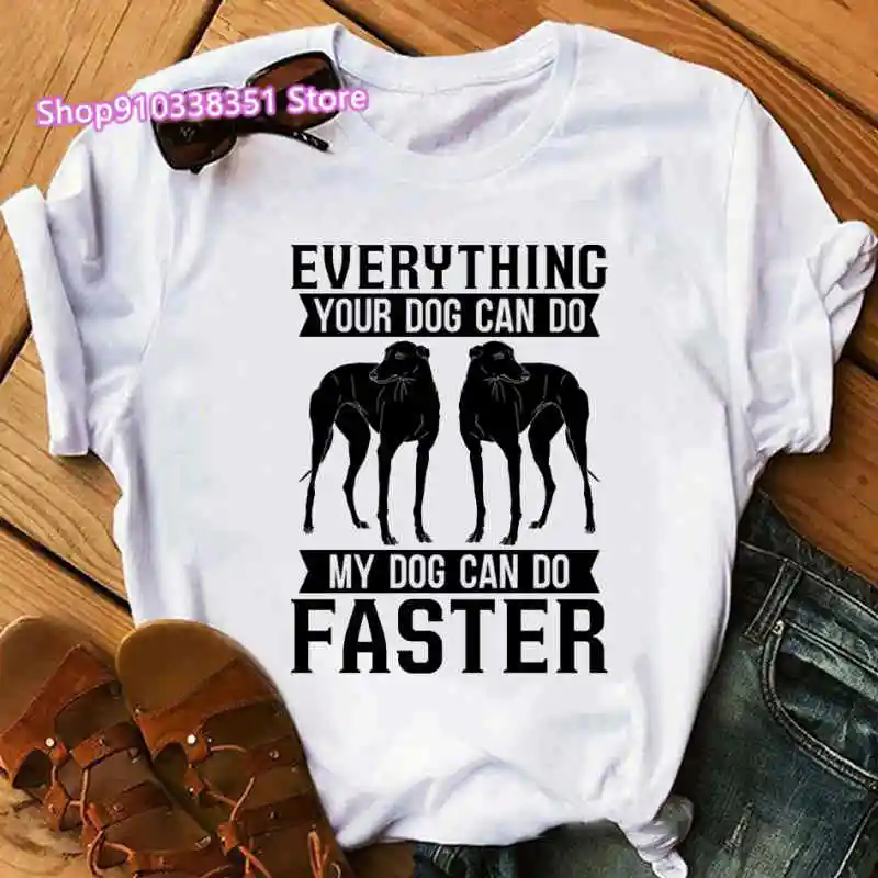 Greyhound Animal Tshirt Women Hip Hop Funny Short Sleeves Femme Dog Lovers Top Female Streetwear White Women Clothing Tumblr