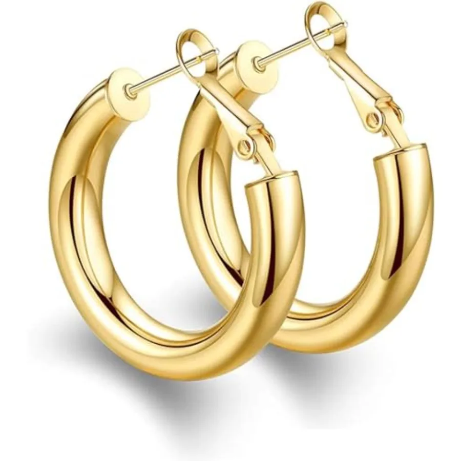 

925 Sterling Silver Post Chunky Gold Hoop Earrings, 14K Gold Plated Earrings for Women Lightweight Hollow Tube 25mm-70mm