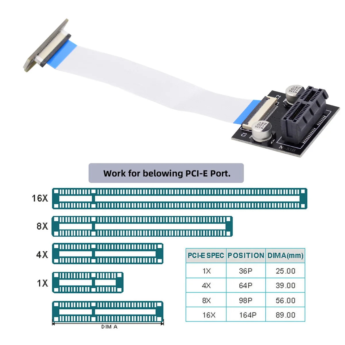 Xiwai PCI-E X1 PCI Express Low Profile Angled Riser Card Extender Relocate Adapter