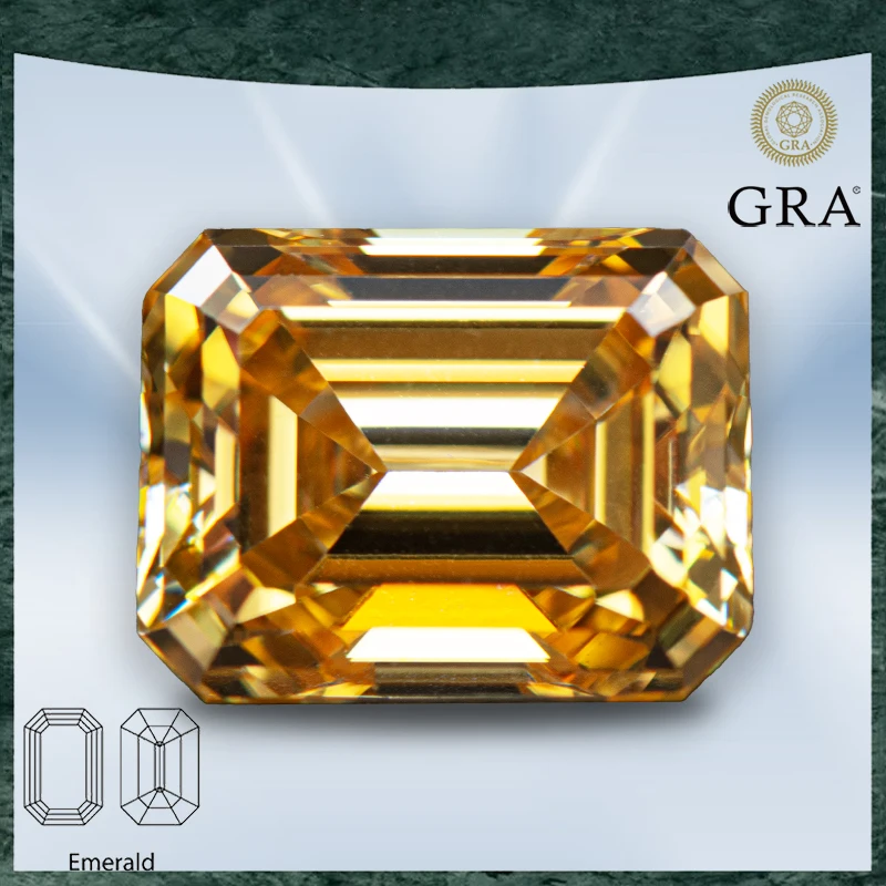 

Moissanite Stone Emerald Cut Champagne Color VVS1 with GRA Certificate for Gemstone Charms Advanced Jewelry Making Materials