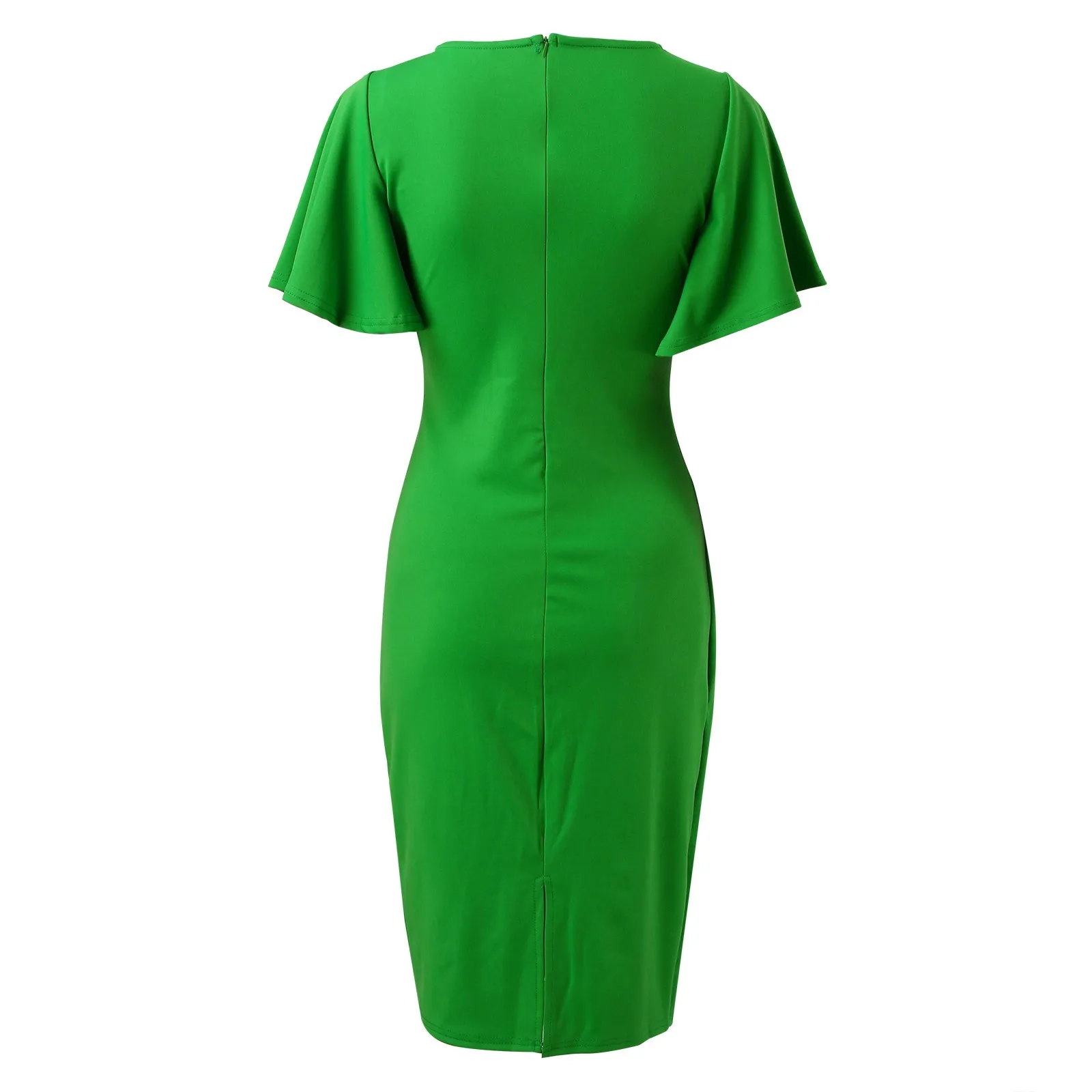 Jurk Vrouwen Bodycon Mid Length Jurken Sexy Ronde Hals Korte Mouw Ruches Slanke Party Potlood Vestidos Elegante Splice Zomer