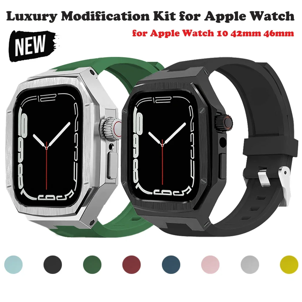 

Suitable for Apple Watch 10 42mm 46mm Luxury Modified Strap Liquid Soft Silicone Strap+Case for iWatch Series10 Bracelet for Men