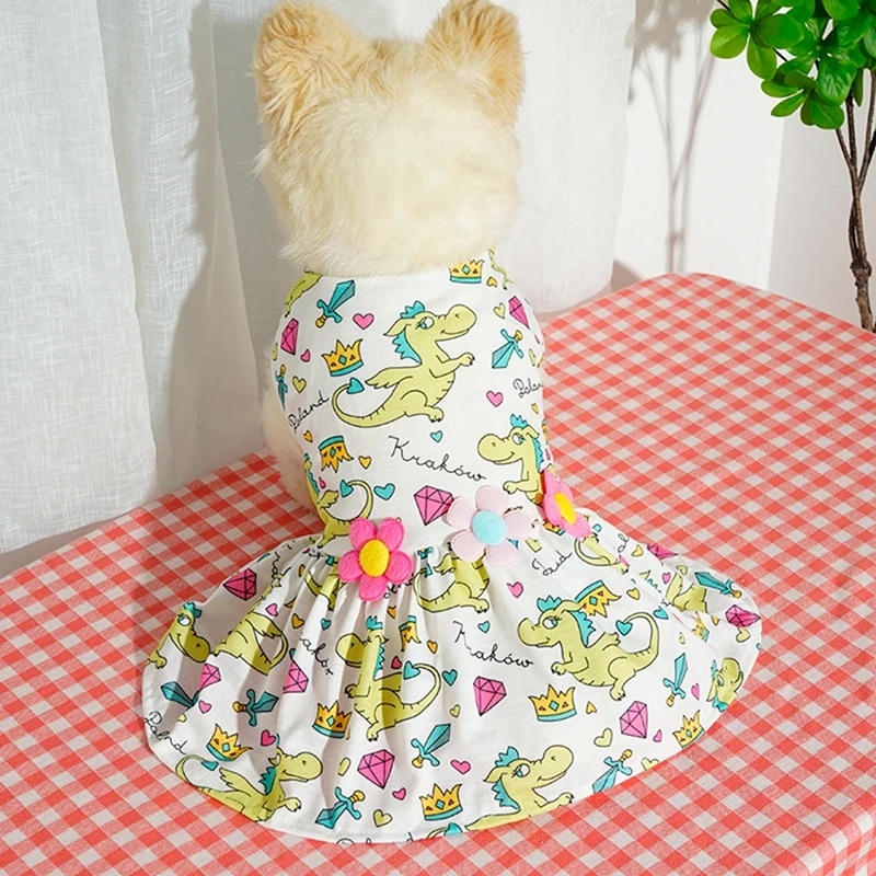 Flower Pattern Dog Dresses Heart Print Puppy Dress Valentine Wedding Party Holiday Birthday Dress for Small Dogs Girls