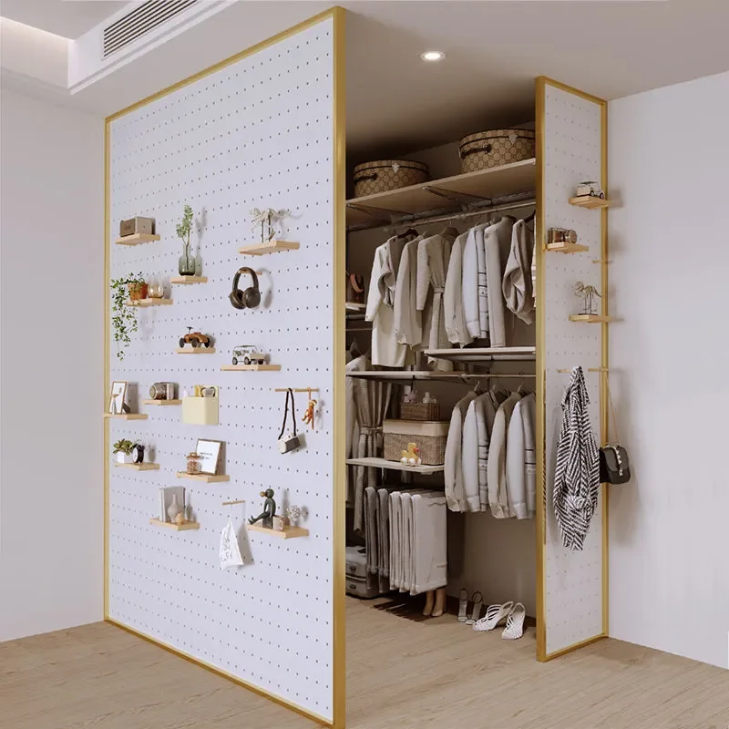 Modern Metal Wardrobe Hole Plate Screen Side Panel Partition Wall for Entrance Living Room Walk in Cloakroom Storage