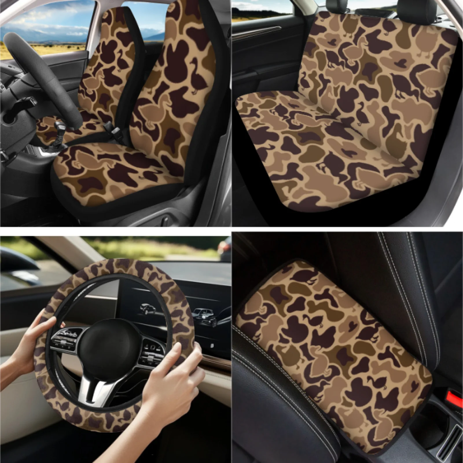 Coloranimal Duck Pattern 13 PCS Car Seat Covers Set with Elastic Lip Balm Pouch and Steering Wheel Cover for SUV