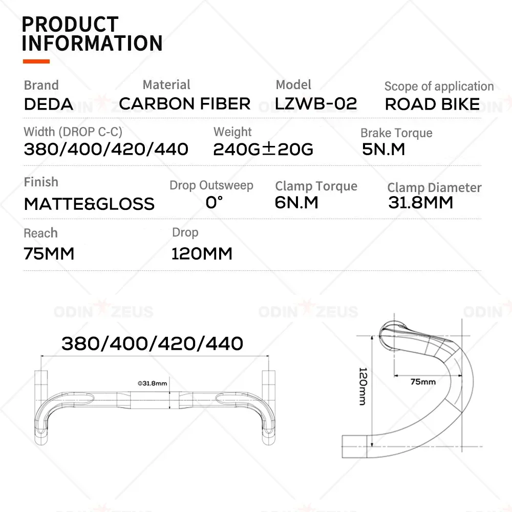 DEDA Zero100 Road Handlebar Black Gloss+Matte Carbon Fiber 31.8mm Road Bike Handlebar Drop Bar Bicycle Accessories with Stem