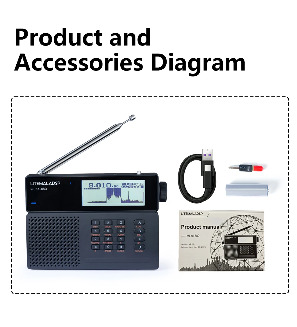 MLite Malahiteam  880  SSB AM FM RDS LW MW SW Licensed Portable Receiver Full Band Radio  Built-in Battery CE RoHS Certified