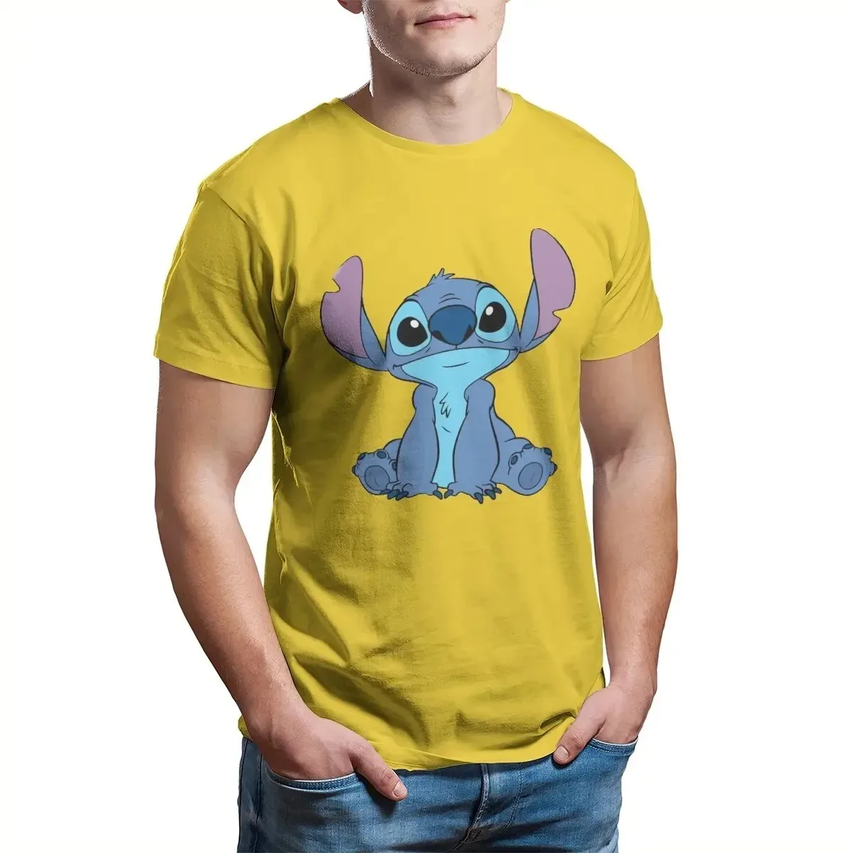 Stitch smile Men T Shirts Casual Tees Short Sleeve Round Collar Disney T-Shirts 100% Cotton S-4XL Clothes Oversized T-shirt