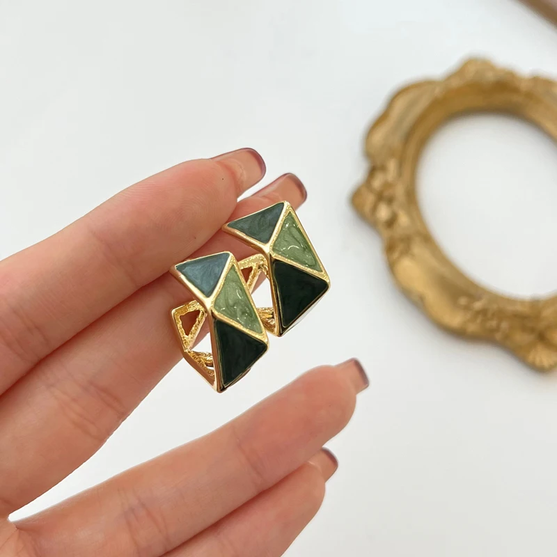 925 Silver Needle Fashion Jewelry Green Enamel Earrings 2022 New Trend Geometric Drop Earrings For Women Accessories