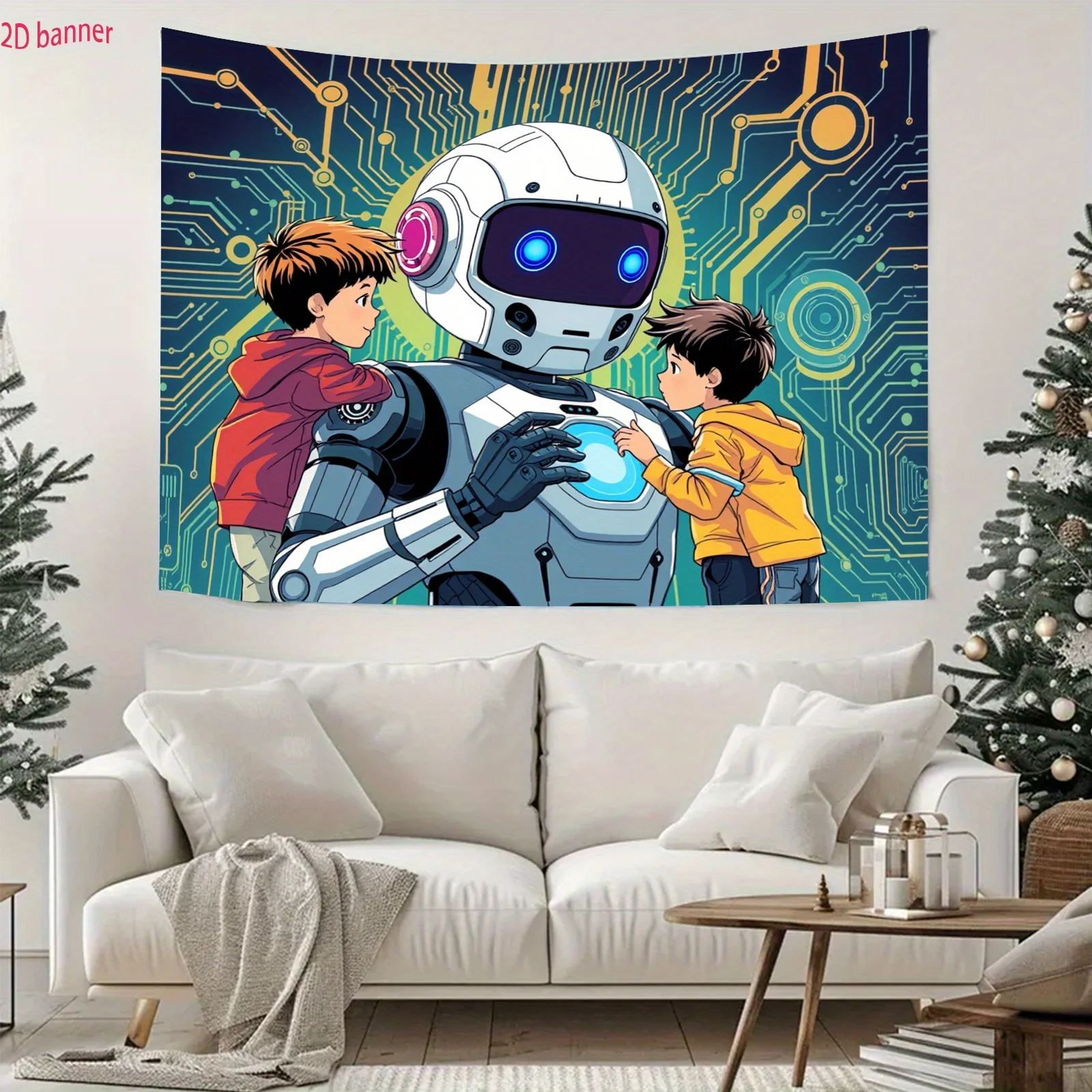 2D flat banner, 1 piece, advanced modern robots and circuit boards 2D flat bannerDJH