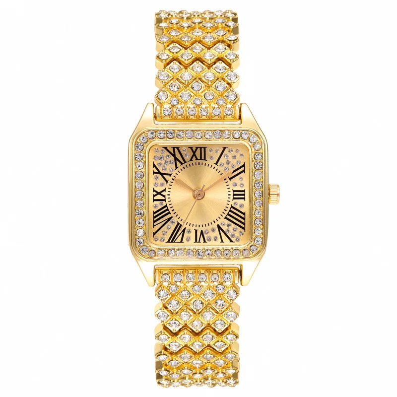 Square Women's Watches Diamond Gold Alloy Strap Luxury Ladies Quartz Wristwatches Female Clock Bracelet Party Watch