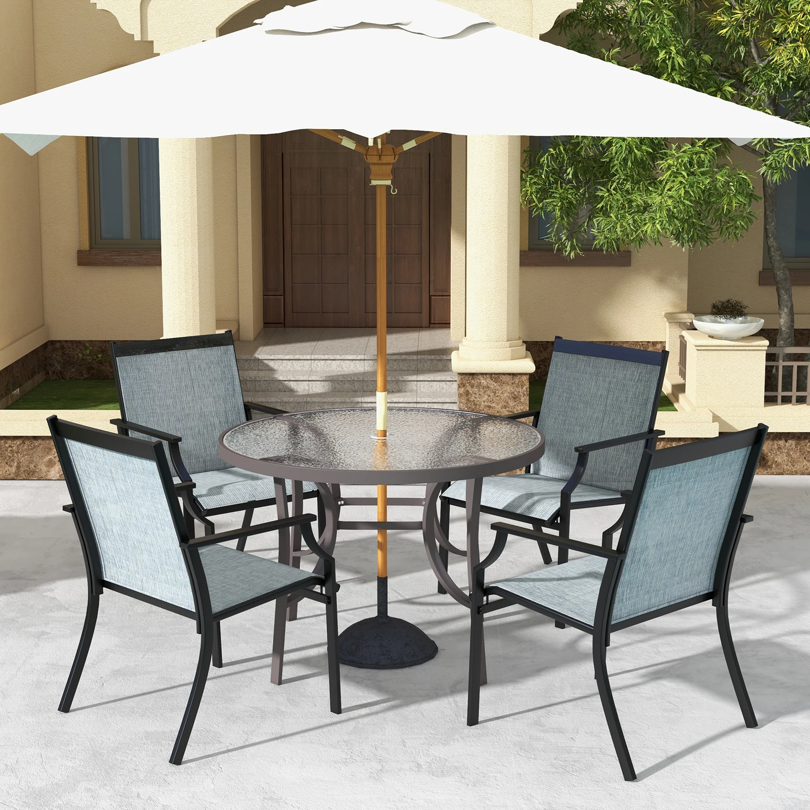 2er-Set Gartenstühle, Terrassenstühle mit breitem Sitz und atmungsaktivem Sitz, Balkonstühle, Gartenstühle bis 150 kg – Detail 3